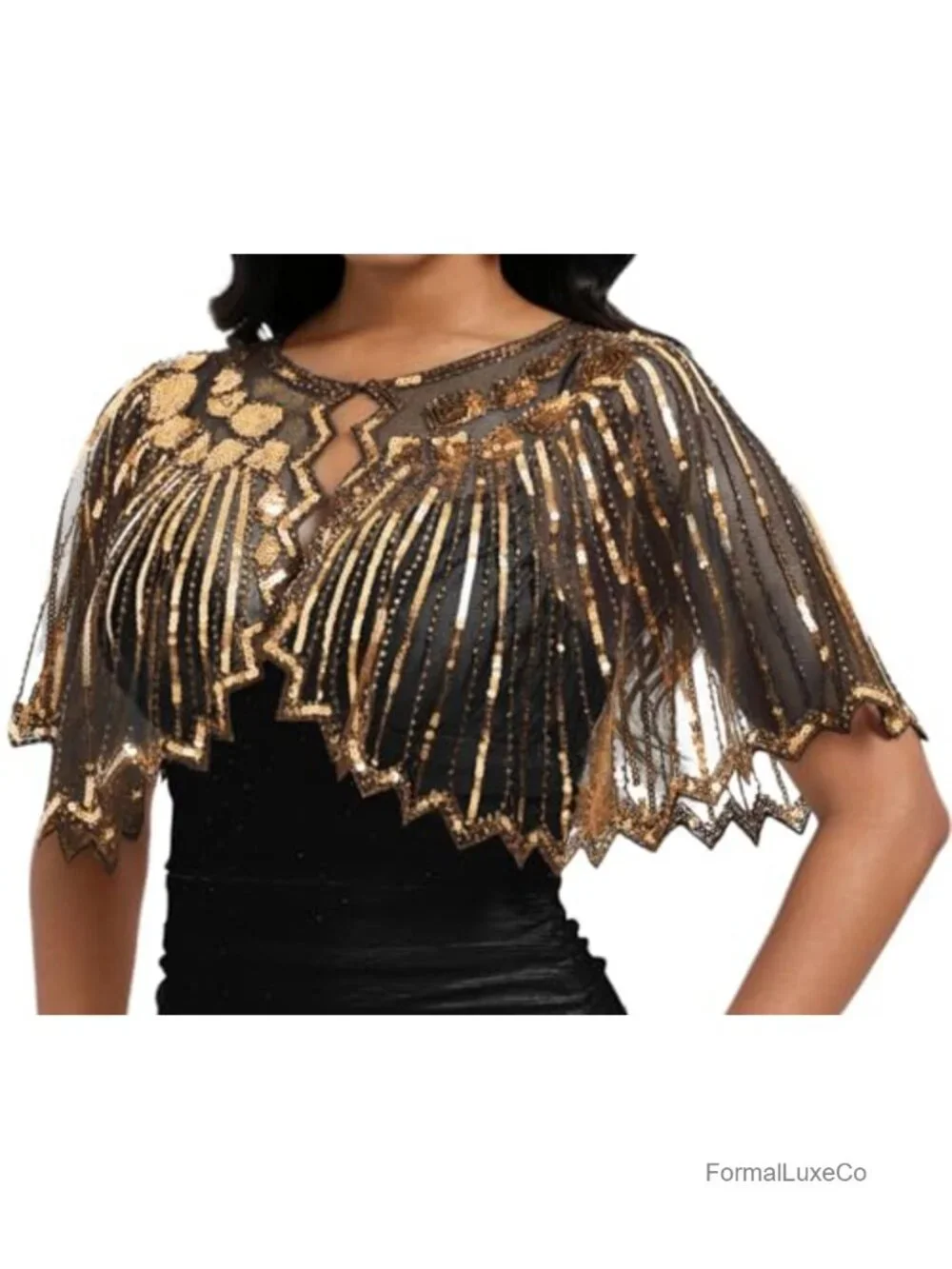 1920s Sequin Shawl Wraps Fringe Capelet Shawls Women's Gatsby Accessories
